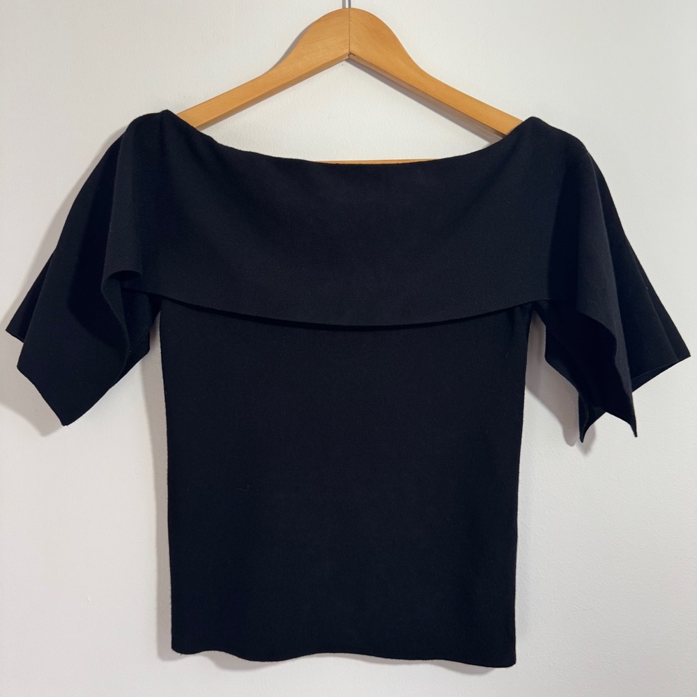 Club Monaco Black Off Shoulder Flutter Sleeve Top Small - Picture 2 of 6